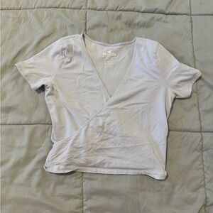Hollister Women's Light Gray Short Sleeve Wrap Top